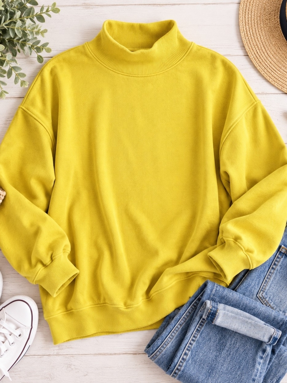 aerie Relaxed Turtleneck Sweater in Lemon Yellow - Picture 2 of 8